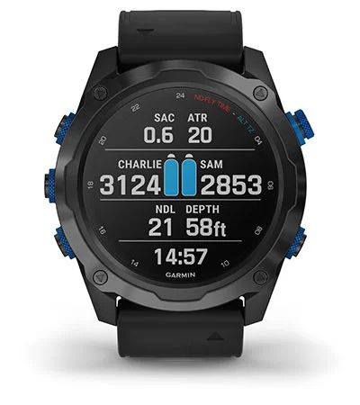 Комплект умные часы Garmin Descent MK2I, титановые с DLC-покрытием и черным ремешком + датчик Descent T1